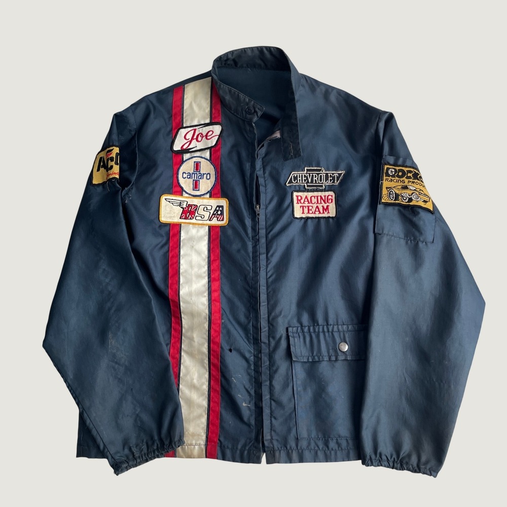 Vintage Windbreaker Mens Small Chevrolet Camaro BSA Racing Jacket Navy Blue